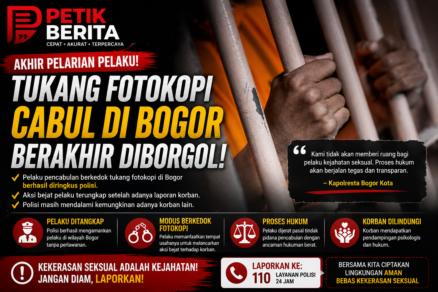 Polisi Ringkus Pelaku Pencabulan Berkedok Tukang Fotokopi di Bogor, Korban Dapat Pendampingan
