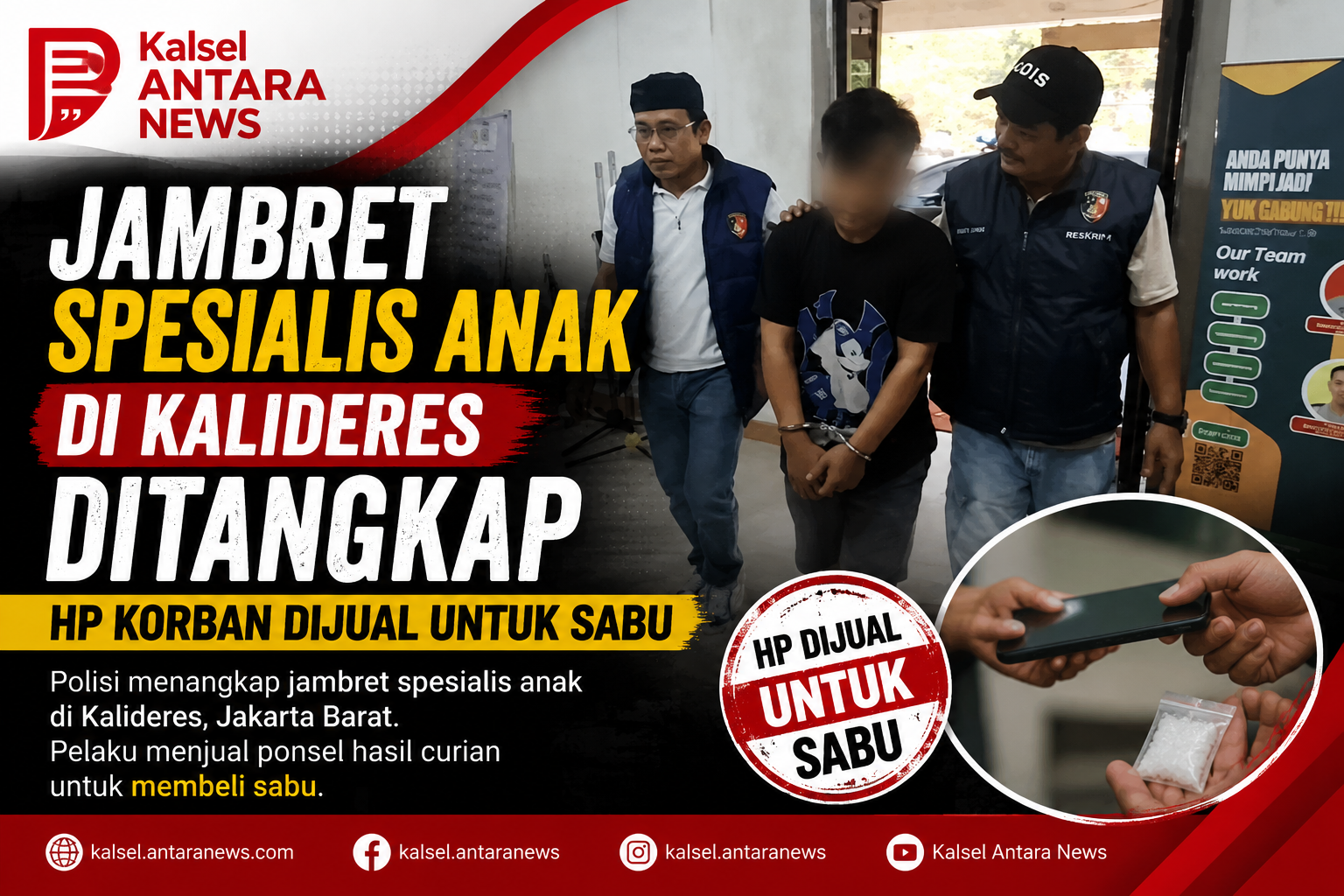 Jambret Spesialis Anak di Kalideres Ditangkap, HP Korban Dijual untuk Sabu