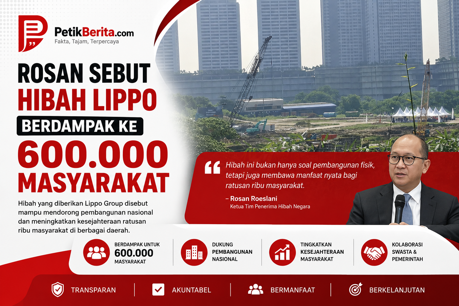 Rosan Sebut Hibah Lippo Berdampak ke 600.000 Masyaraka