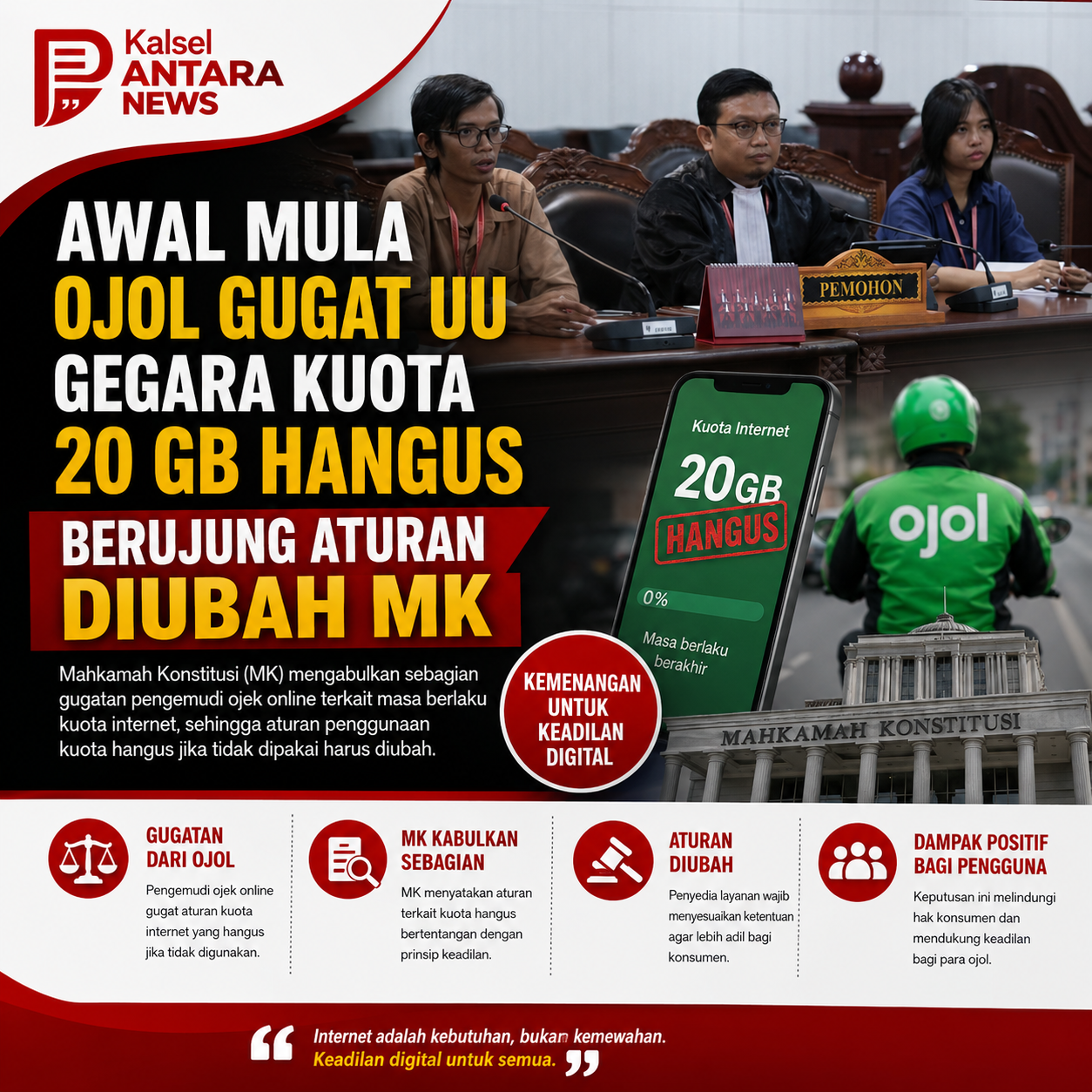 Awal Mula Ojol Gugat UU gegara Kuota 20 GB Hangus Berujung Aturan Diubah MK