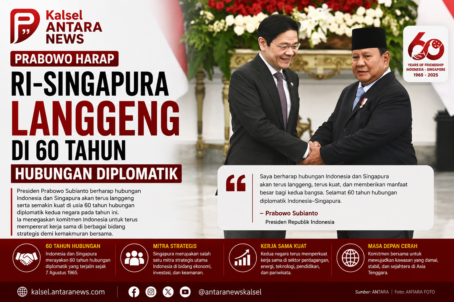 Prabowo harap RI-Singapura langgeng di 60 tahun hubungan diplomatik