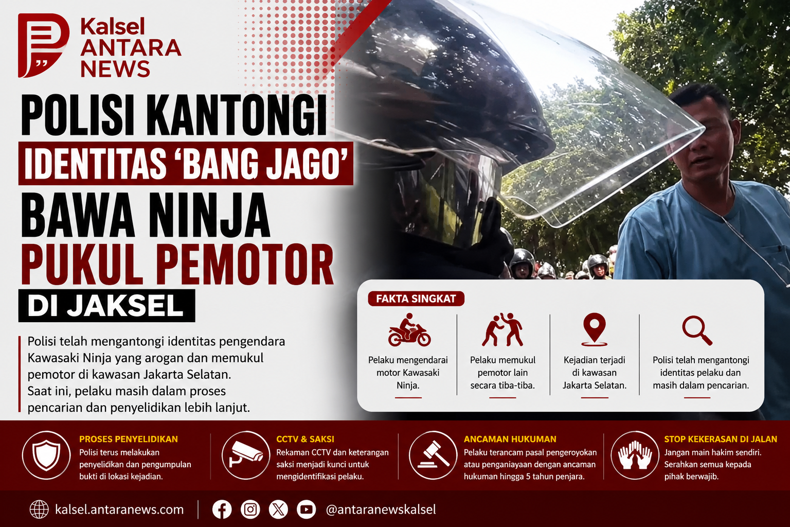 Polisi Kantongi Identitas ‘Bang Jago’ Bawa Ninja Pukul Pemotor di Jaksel