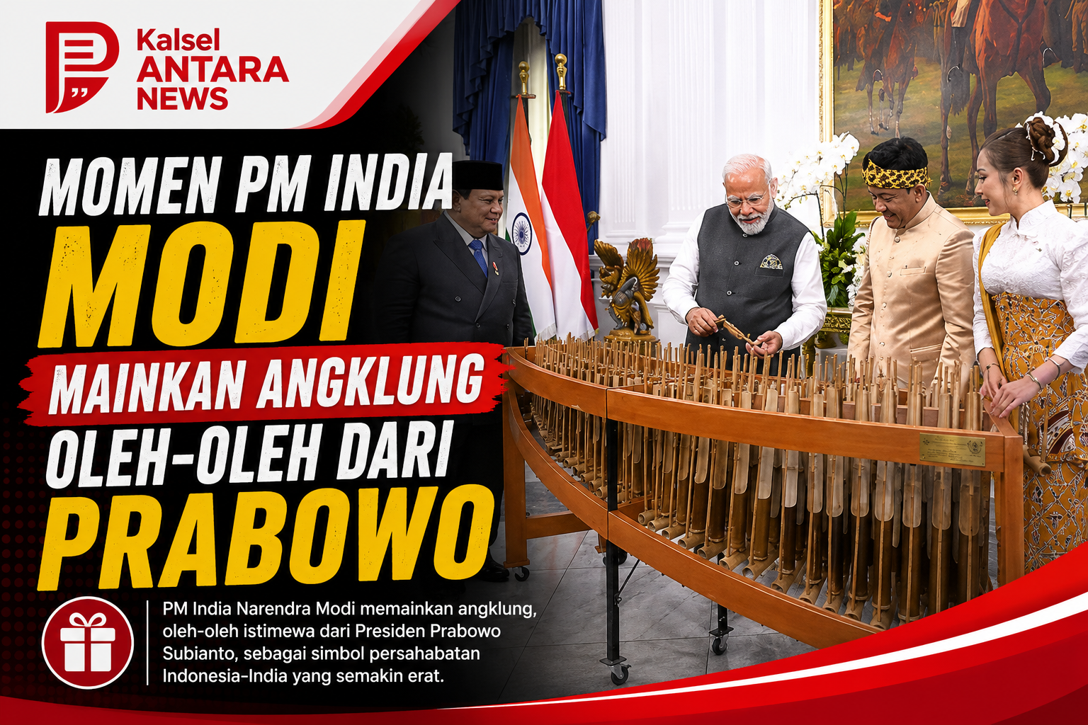 Momen PM India Modi Mainkan Angklung Oleh-oleh dari Prabowo