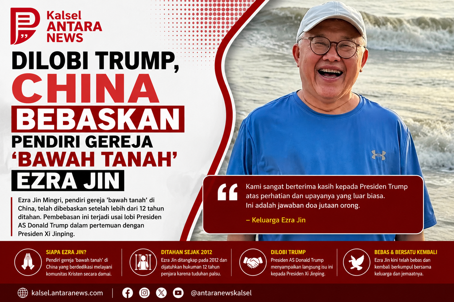 Dilobi Trump, China Bebaskan Pendiri Gereja ‘Bawah Tanah’ Ezra Jin