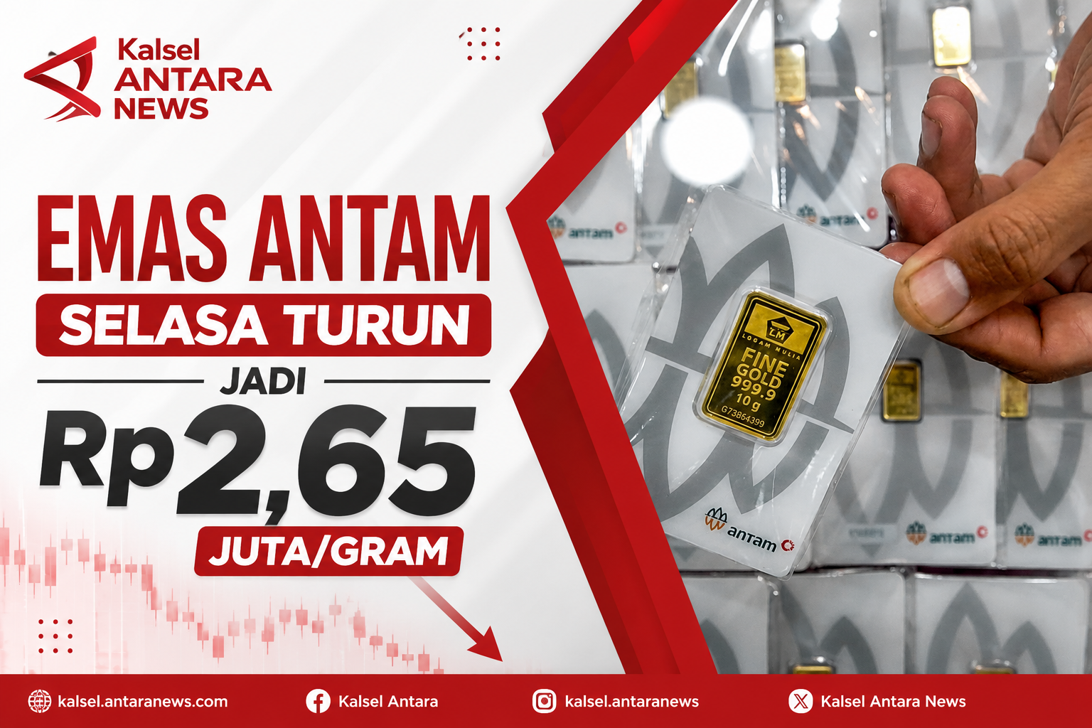 Emas AntamSelasa turun jadi Rp2,65 juta/gram