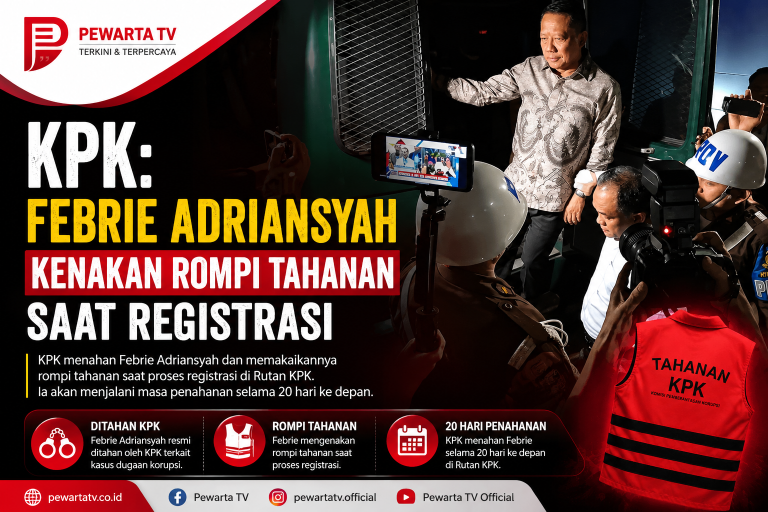 KPK: Febrie Adriansyah Kenakan Rompi Tahanan saat Registrasi
