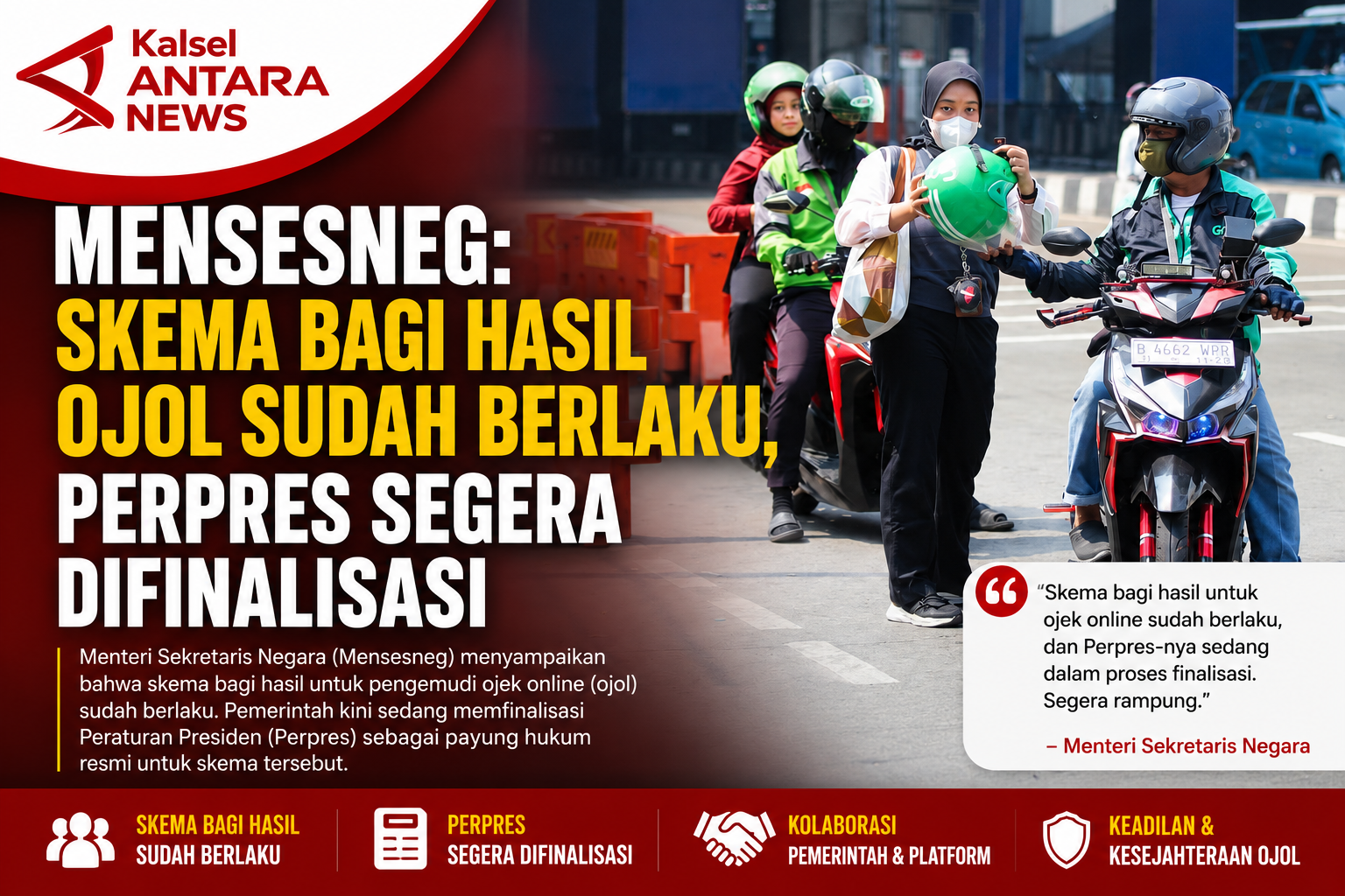 Mensesneg: Skema Bagi Hasil Ojol Sudah Berlaku, Perpres Segera Difinalisasi