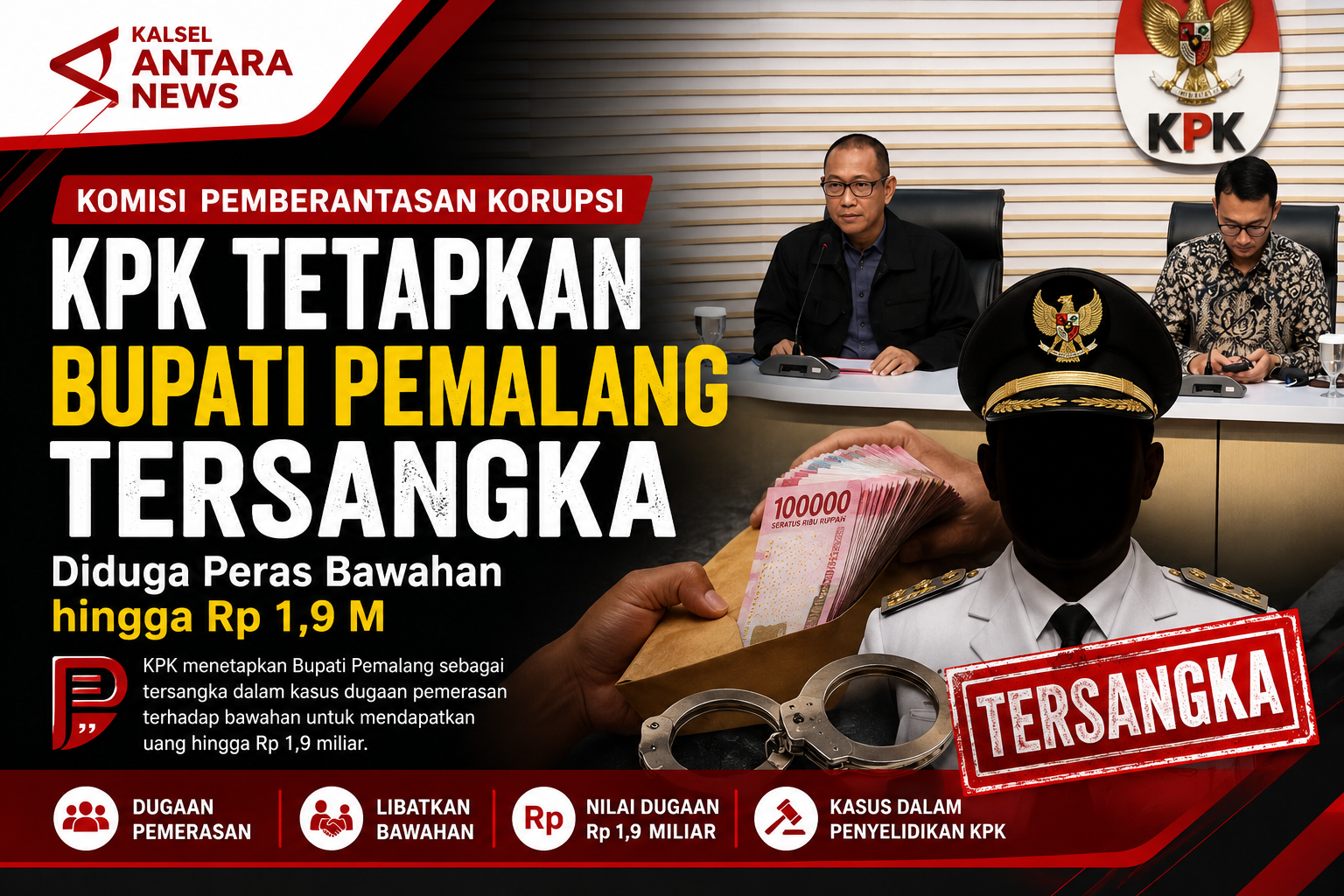 KPK Tetapkan Bupati Pemalang Tersangka, Diduga Peras Bawahan hingga Rp 1,9 M