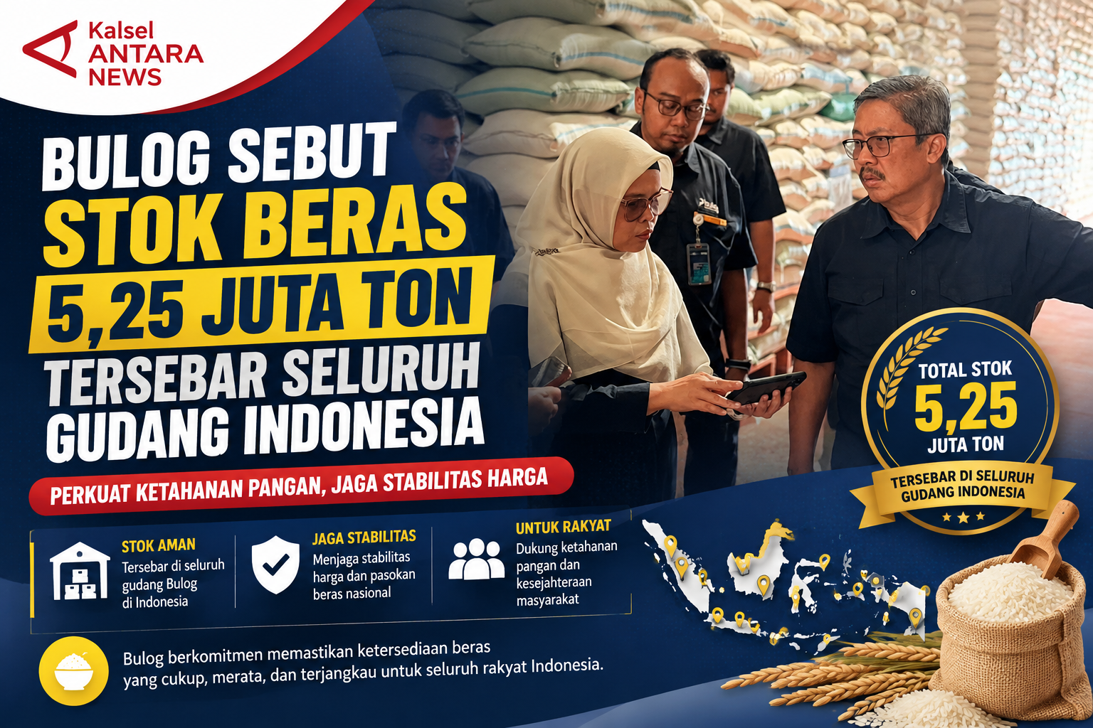 Bulog sebut stok beras 5,25 juta ton tersebar seluruh gudang Indonesia