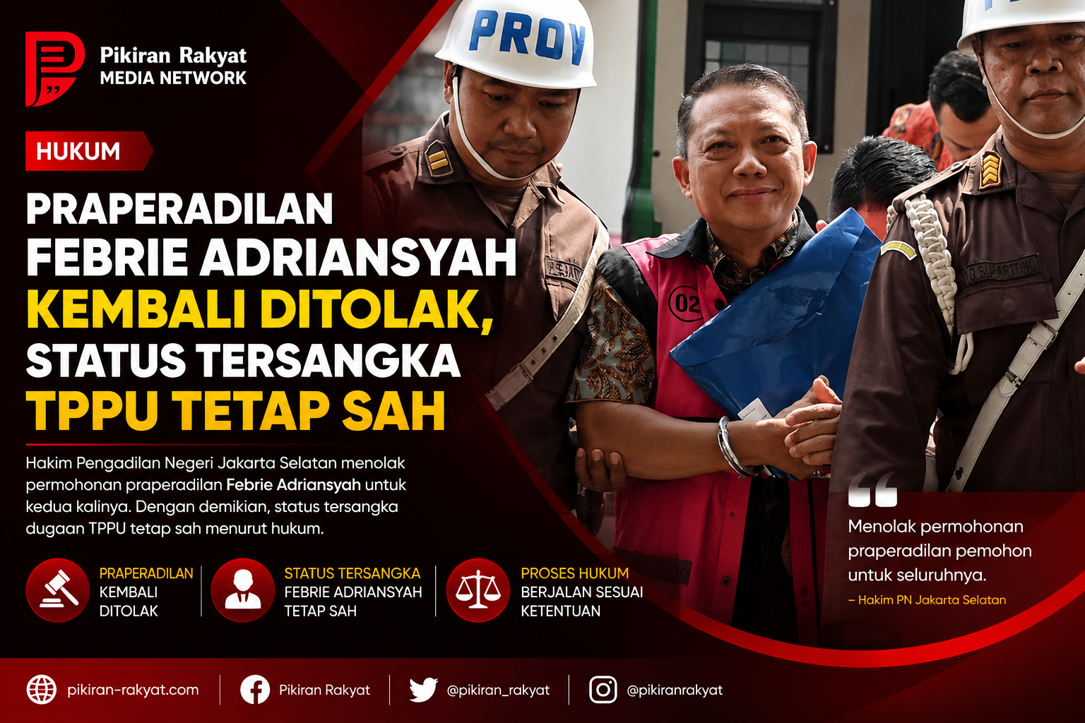 Praperadilan Febrie Adriansyah Kembali Ditolak, Status Tersangka TPPU Tetap Sah