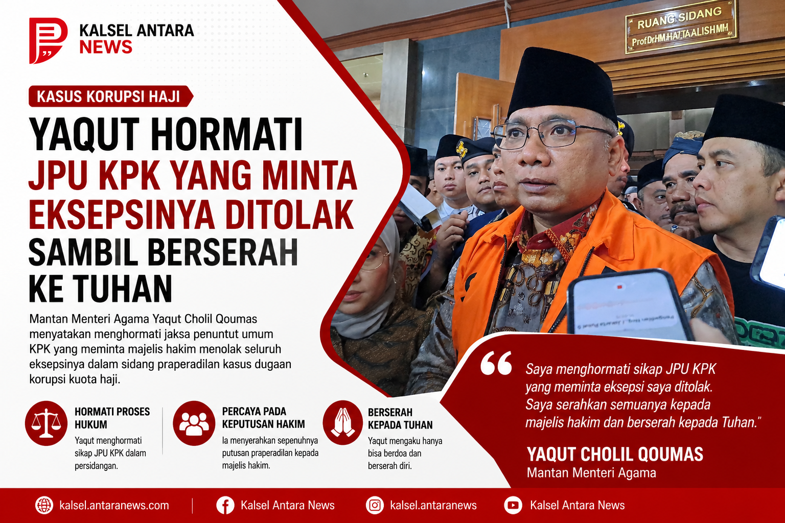 Yaqut Hormati JPU KPK yang Minta Eksepsinya Ditolak Sambil Berserah ke Tuhan