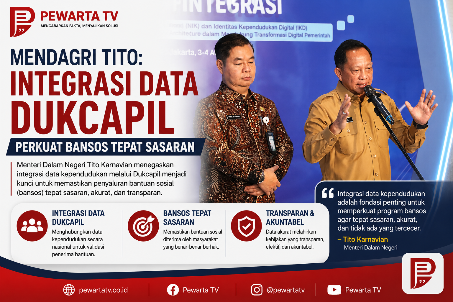 Mendagri Tito: Integrasi Data Dukcapil Perkuat Bansos Tepat Sasaran