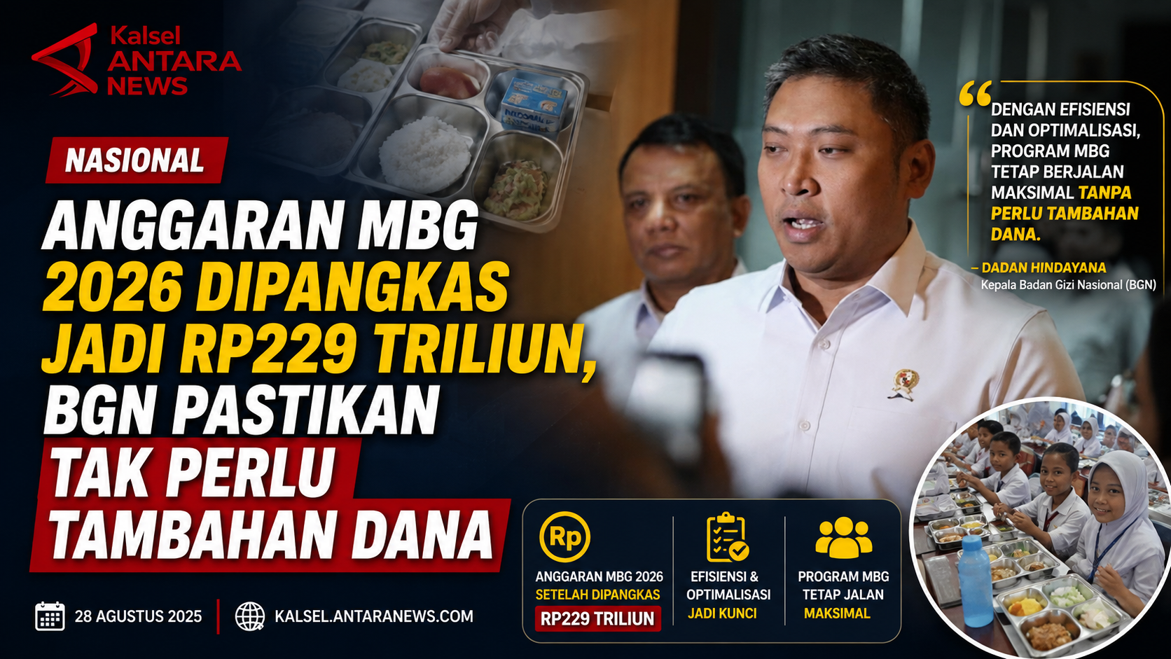 Anggaran MBG 2026 Dipangkas Jadi Rp229 Triliun, BGN Pastikan Tak Perlu Tambahan Dana