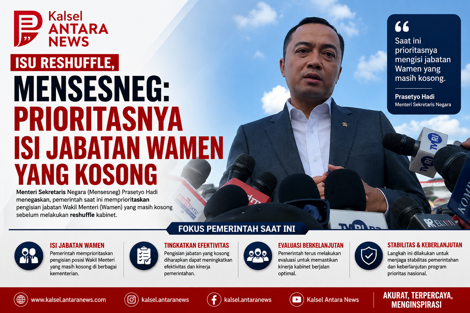 Isu Reshuffle, Mensesneg: Prioritasnya Isi Jabatan Wamen yang Kosong