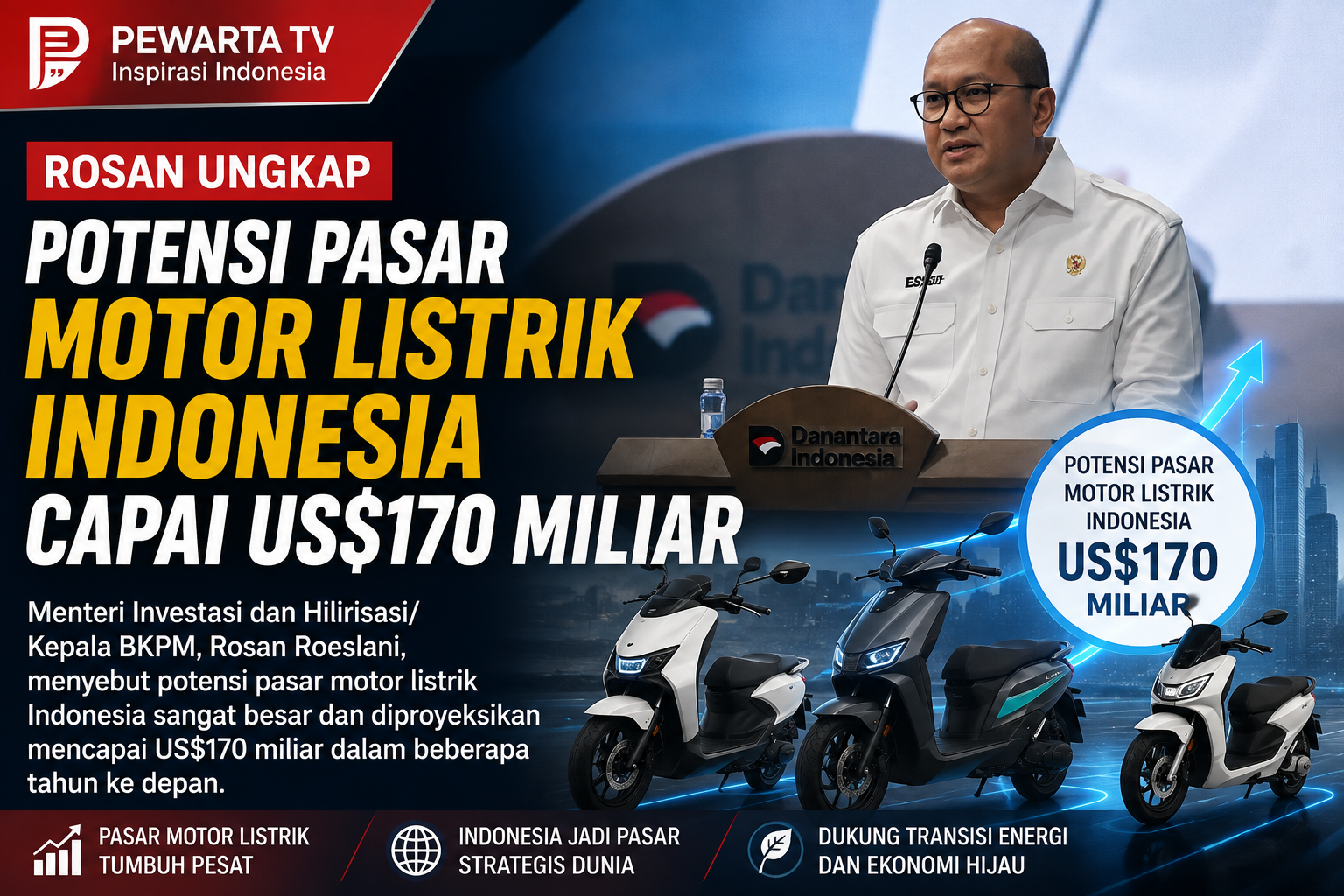 Rosan Ungkap Potensi Pasar Motor Listrik Indonesia Capai US$170 Milia