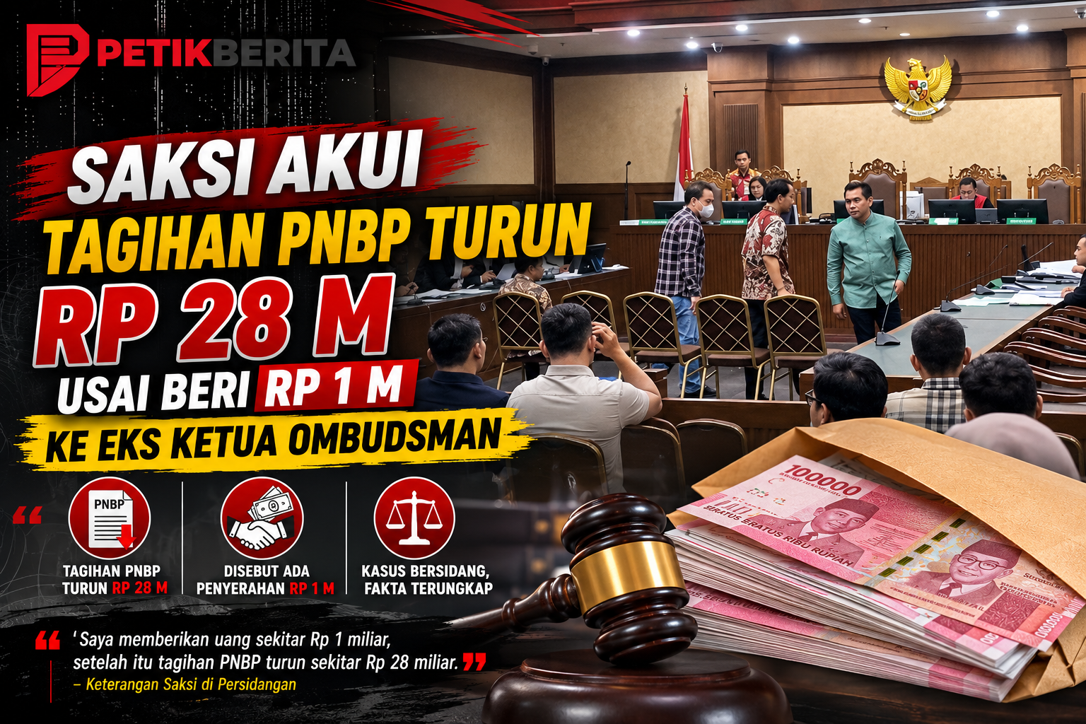 Saksi Akui Tagihan PNBP Turun Rp 28 M Usai Beri Rp 1 M ke Eks Ketua Ombudsman