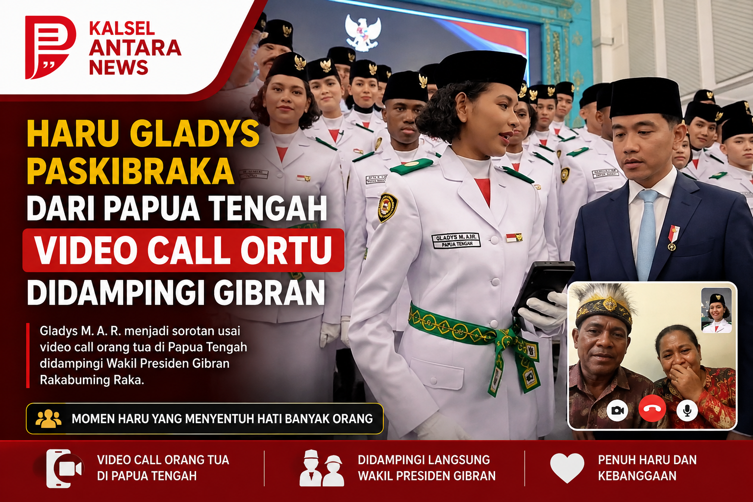 Haru Gladys Paskibraka dari Papua Tengah Video Call Ortu Didampingi Gibran