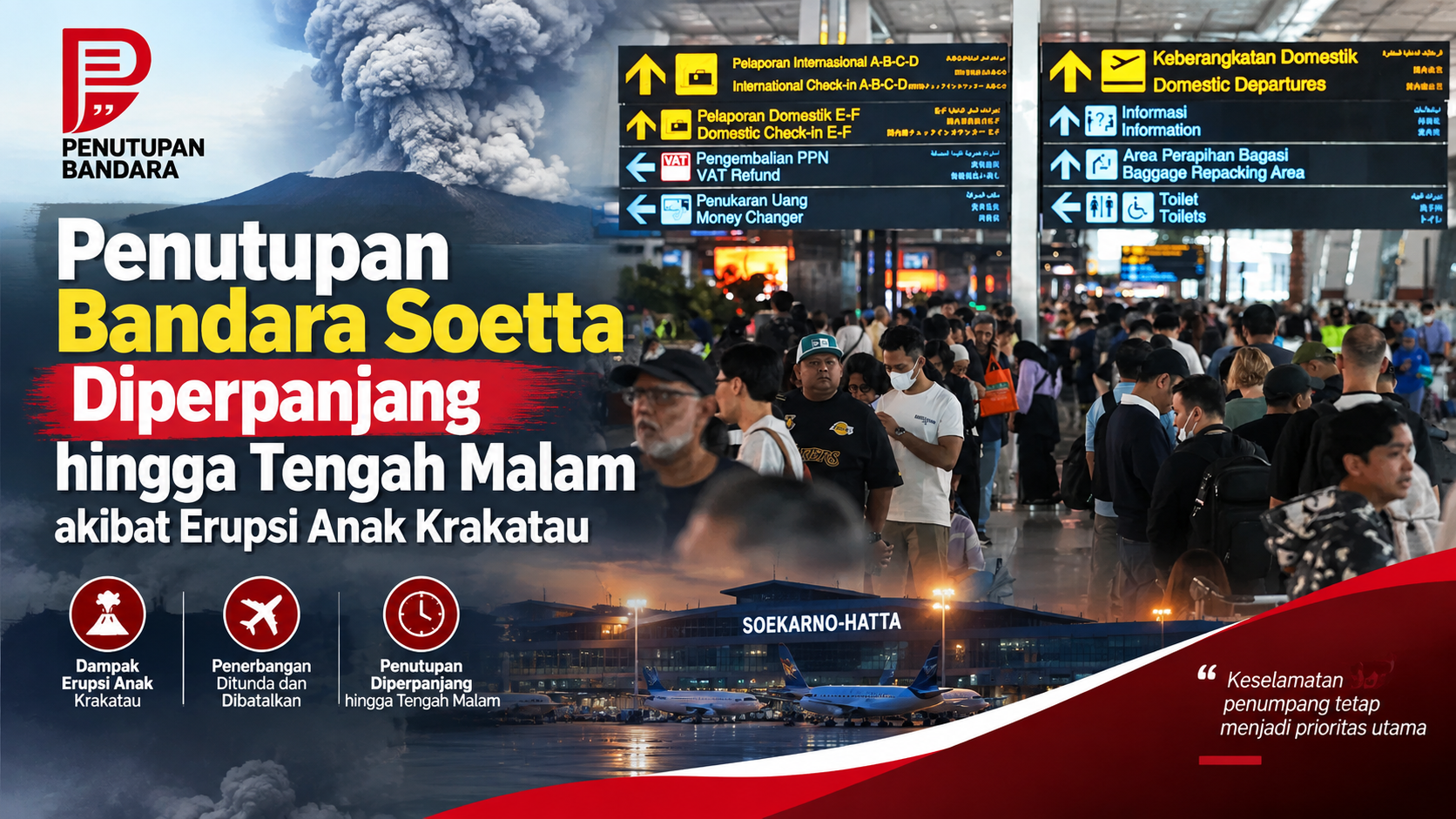 Penutupan Bandara Soetta Diperpanjang hingga Tengah Malam akibat Erupsi Anak Krakatau