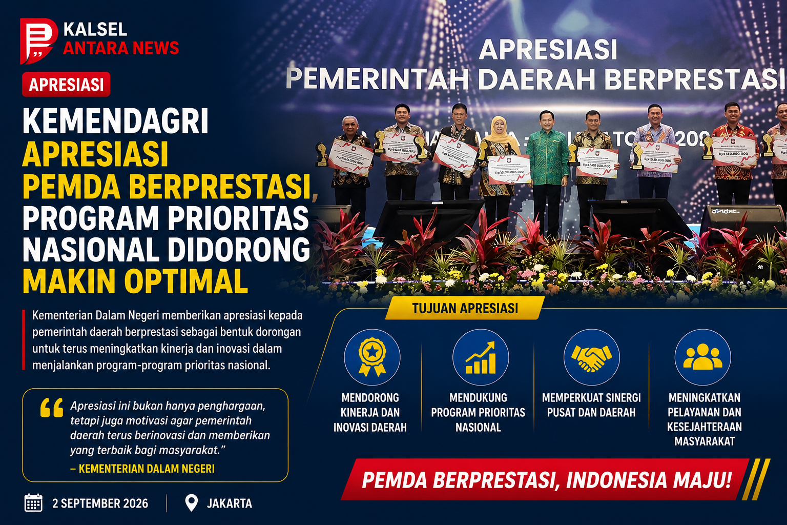 Kemendagri Apresiasi Pemda Berprestasi, Program Prioritas Nasional Didorong Makin Optimal